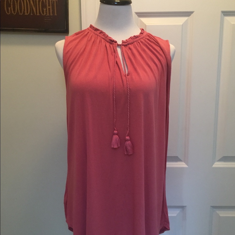 Loft deep peach sleeveless tie front top